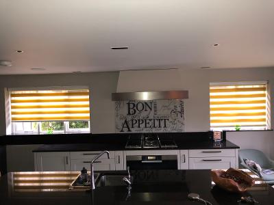 Flexible roller blinds in a kitchen